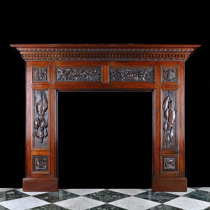 Victorian Italian Renaissance  style oak fireplace  surround    