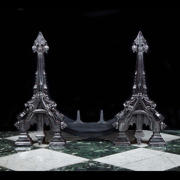 High Gothic style large pair of burnished andirons    