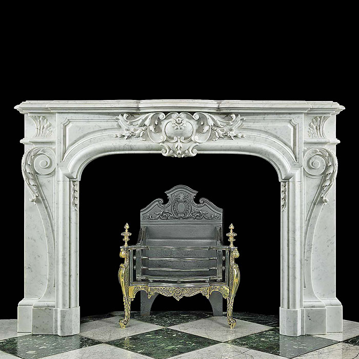 A very fine antique Rococo style Carrara white marble fireplace surround 