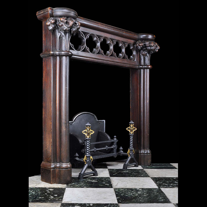 A carved oak mid 19th century Neo Gothic Chimneypiece 
