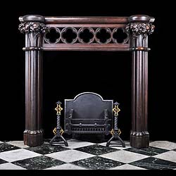 A carved oak mid 19th century Neo Gothic Chimneypiece 
