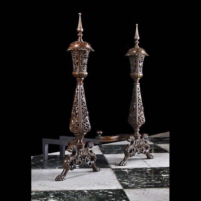 Renaissance Revival Antique Bronze Andirons