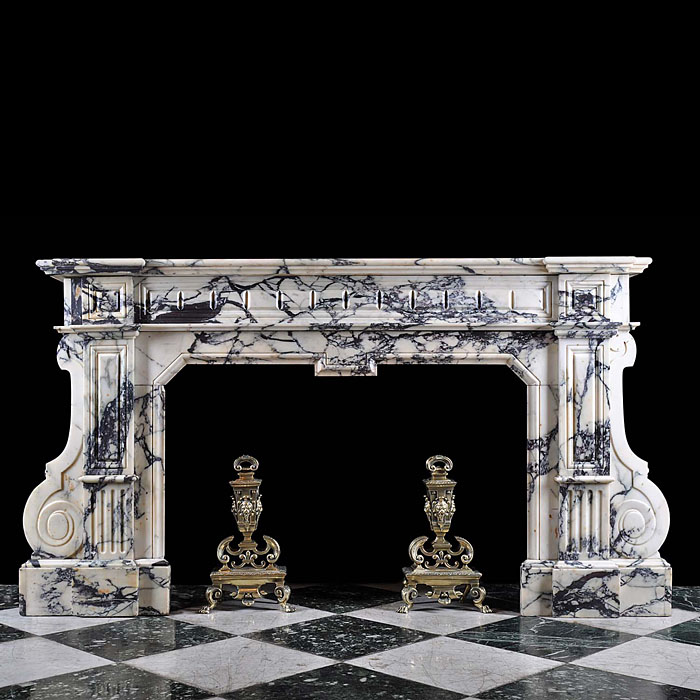 A large Baroque Chimneypiece in Blue veined Pavonazzo Marble
