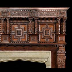 Antique Oak Jacobean carved wood James I Chimneypiece 
