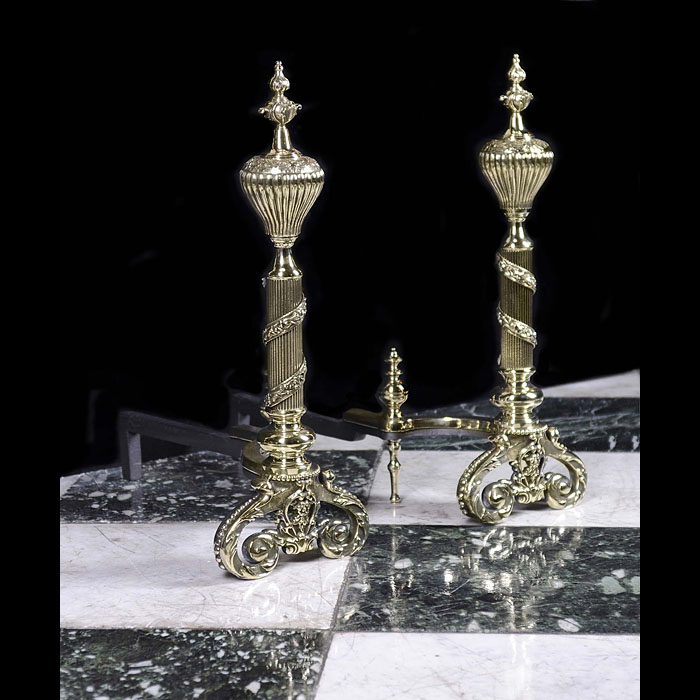 A Pair of Antique Neo Classical style brass Andirons