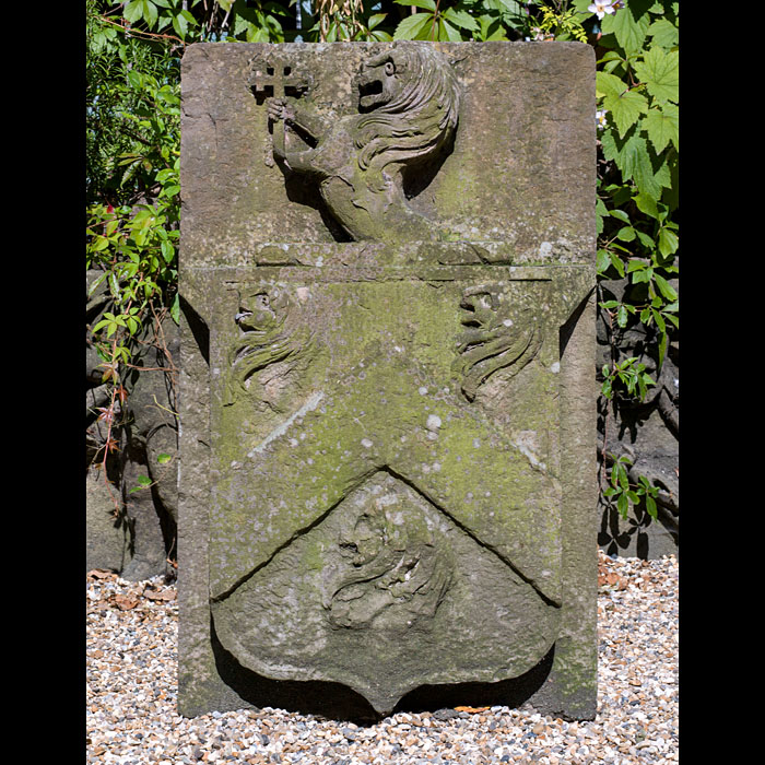 A Limestone Heraldic Lion Wall Tablet 