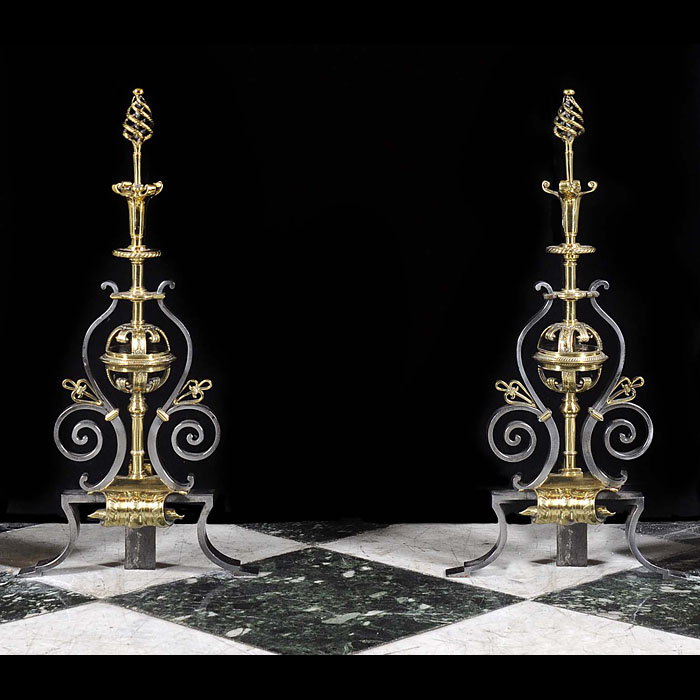 Polished Steel Aesthetic Antique Andirons