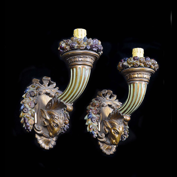 A Pair of Baroque Style Wooden Wall Sconces