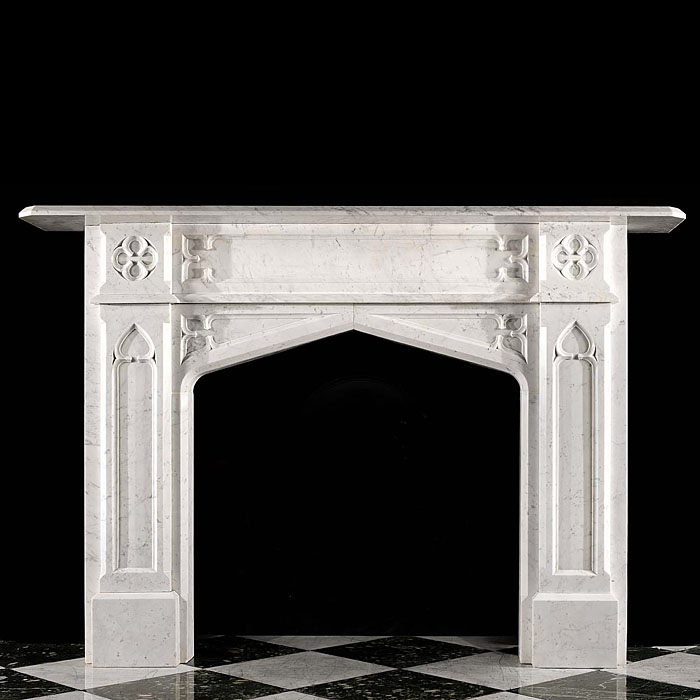 An Antique Gothic Revival Carrara Marble Fireplace Surround