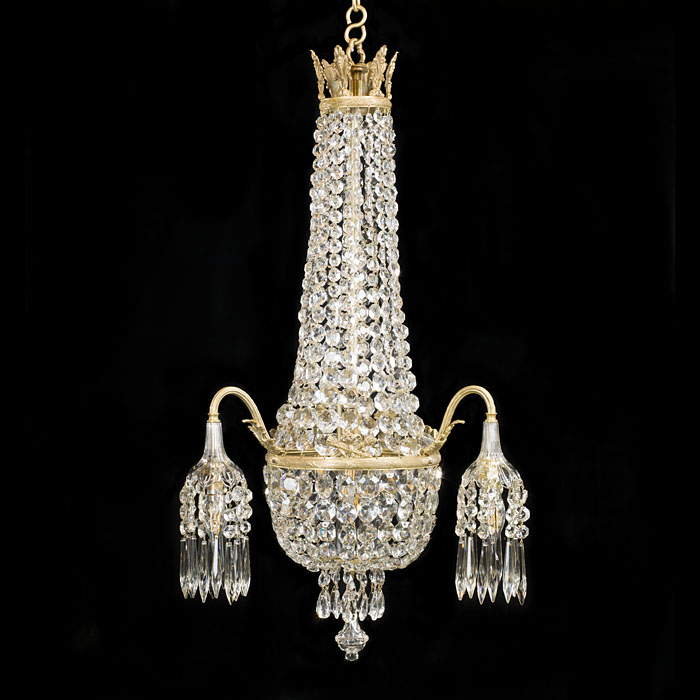 A glass and gilt metal chandelier