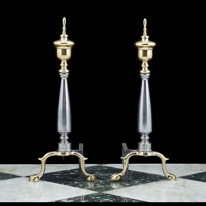 Regency Style Brass & Steel Andirons 