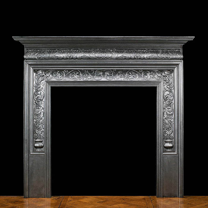 An attractive cast iron 1867 fireplace surround