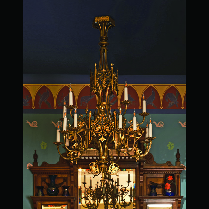Gilt Brass Gothic Revival Chandelier 