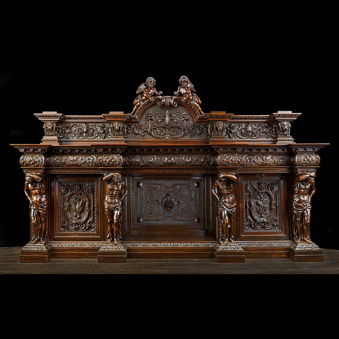 A grand Antique Venetian Baroque style carved walnut sideboard. 