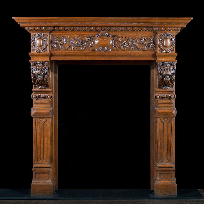 Large Baroque Style Oak Fireplace Surround