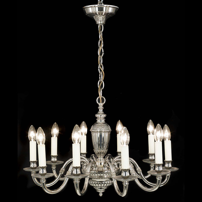 A 20th century ten branch nickel plated brass chandelier    