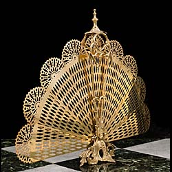 A Brass Rococo Style Peacock Fire Screen