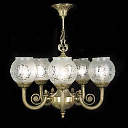 A 20th century five branch gilt brass Victorian style chandelier 