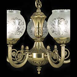 A 20th century five branch gilt brass Victorian style chandelier 