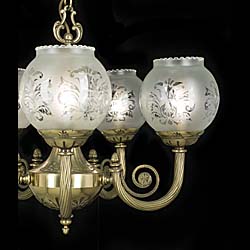 A 20th century five branch gilt brass Victorian style chandelier 