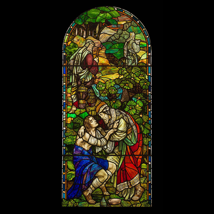 A very fine illustrative antique stained glass window  