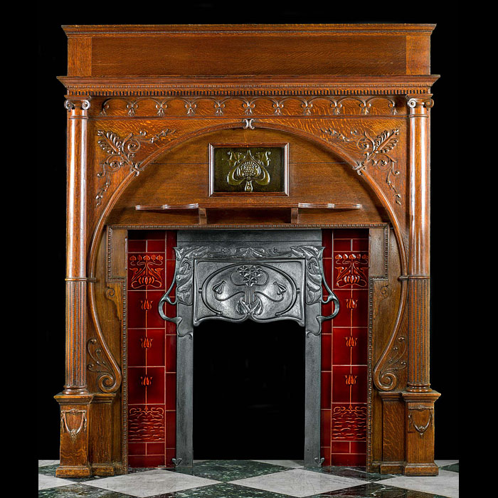 A most attractive tall oak antique Art Nouveau Chimneypiece 