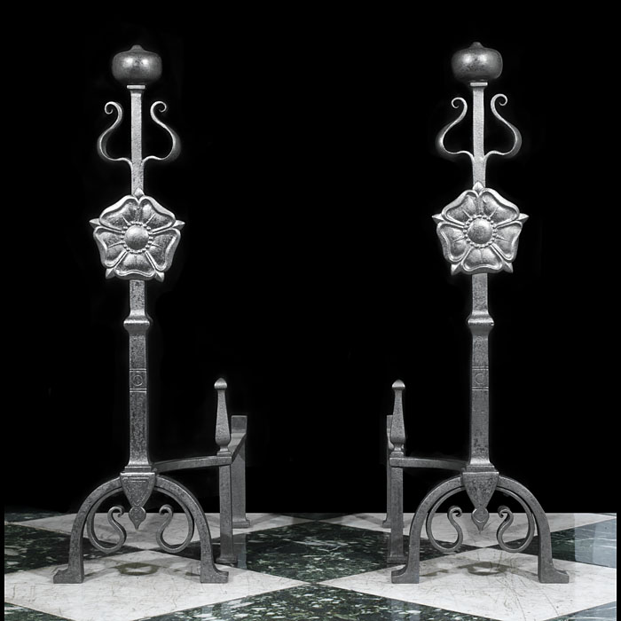 Tall Arts & Crafts Baroque Style Andirons 