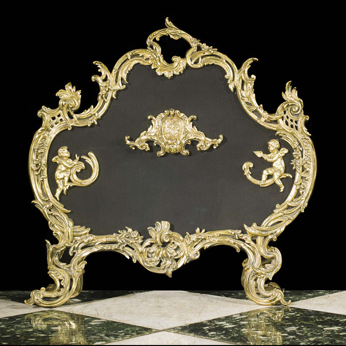 An attractive 20th century Rococo style brass & mesh firescreen