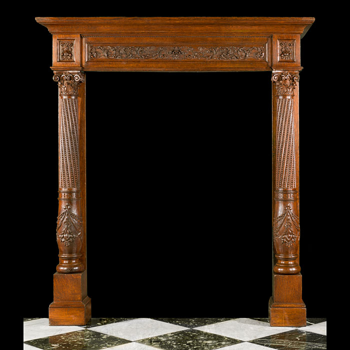 A Tall French Antique Oak Fireplace Mantel