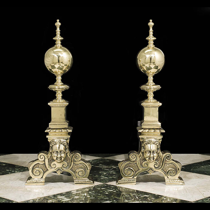 An Antique Pair of Baroque Style Andirons 