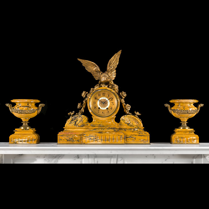 A Sienna Marble & Ormolu Clock Garniture 