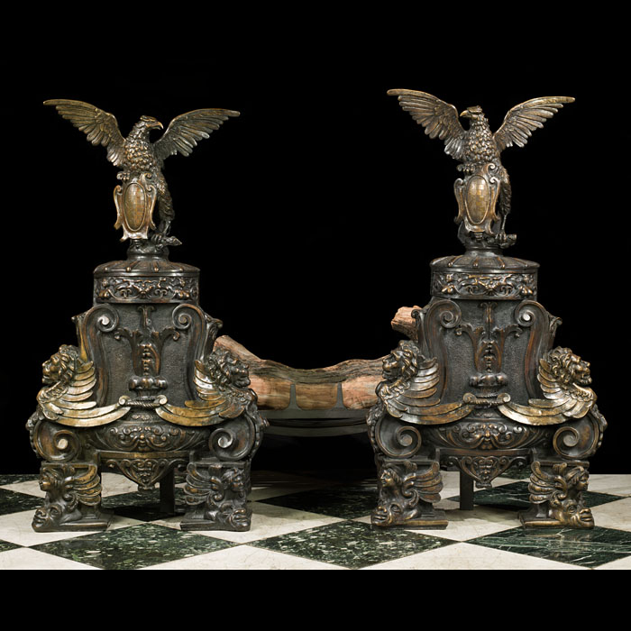 Majestic Bronze Baronial Style Andirons