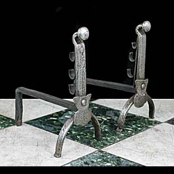 Baroque Style Cast Iron Antique Andirons