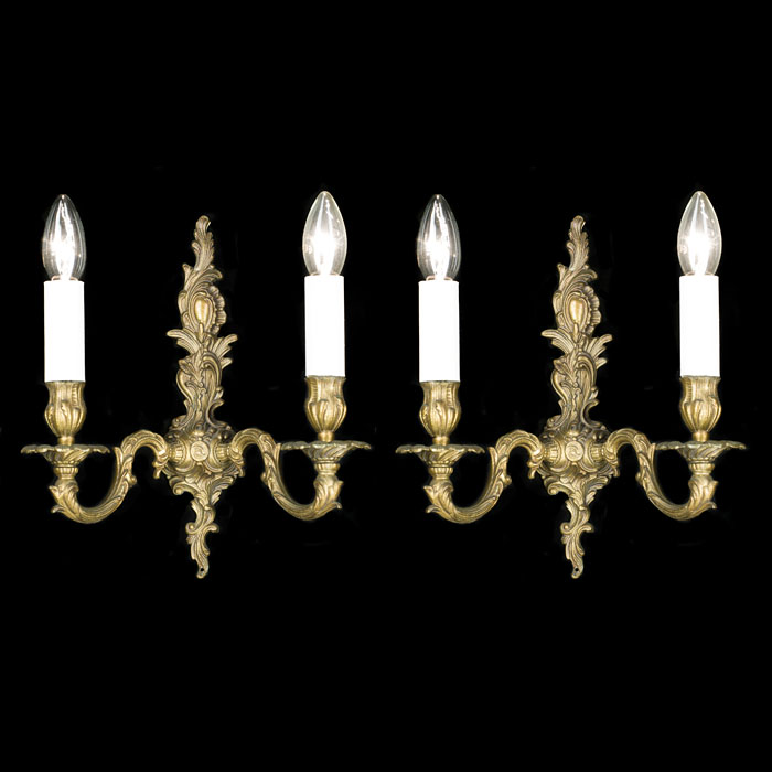 A Pair of Rococo Style Brass Wall Lights