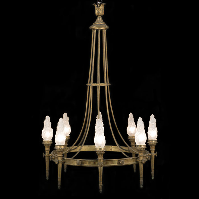 A Neoclassical Style Brass Torchere Chandelier