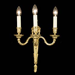 A set of five 20th century gilt brass wall lights