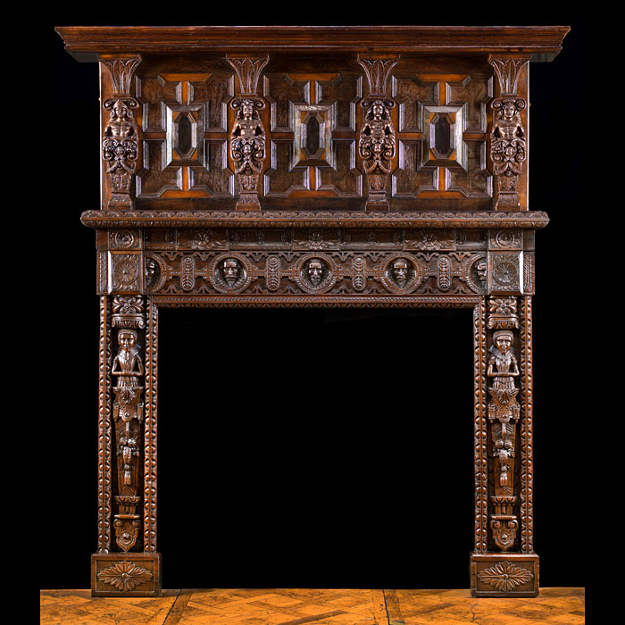 A Tudor Style Caryatid Antique Oak Fireplace