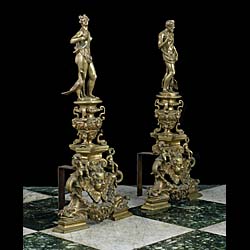 Jupiter and Juno Italian Renaissance style brass andirons    
