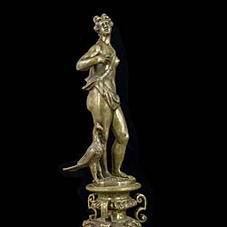 Jupiter and Juno Italian Renaissance style brass andirons    