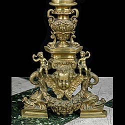 Jupiter and Juno Italian Renaissance style brass andirons    