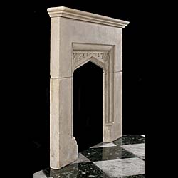 A Tudor Revival antique Victorian limestone fireplace mantel    