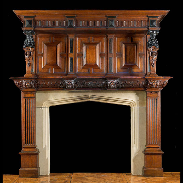 Antique Jacobean Oak And Ebony Fireplace