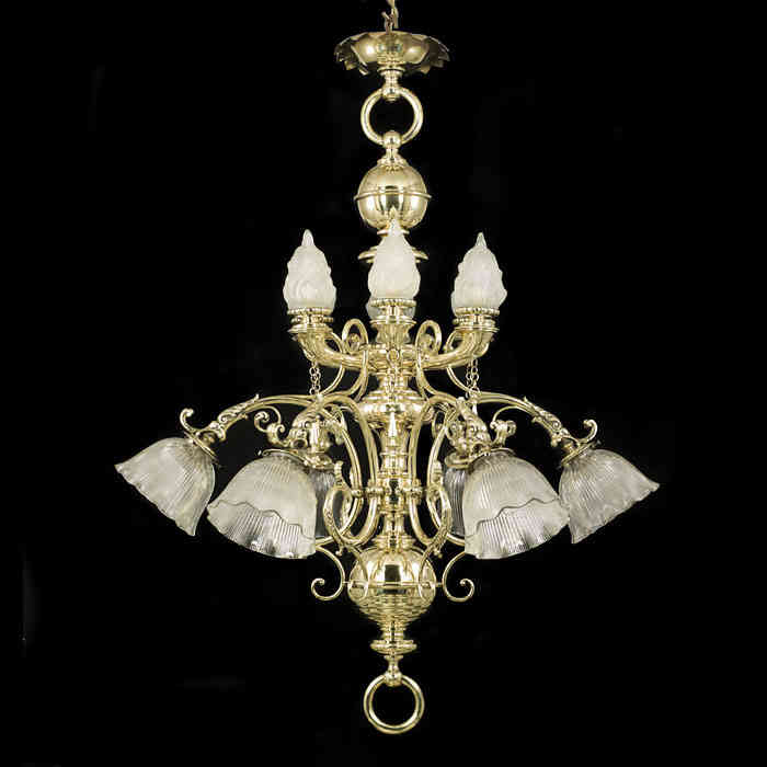 A Flamboyant Victorian Brass Chandelier 