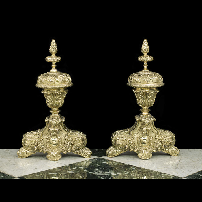  Early 20th century pair of brass Baroque style chenet