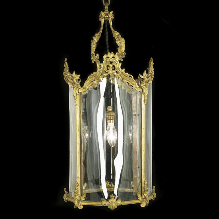 A Large Rococo Style Gilt Metal Hall Lantern