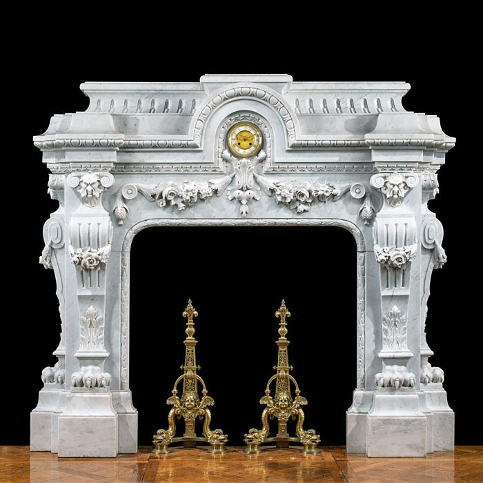 Grand French Baroque Style Marble Fireplace