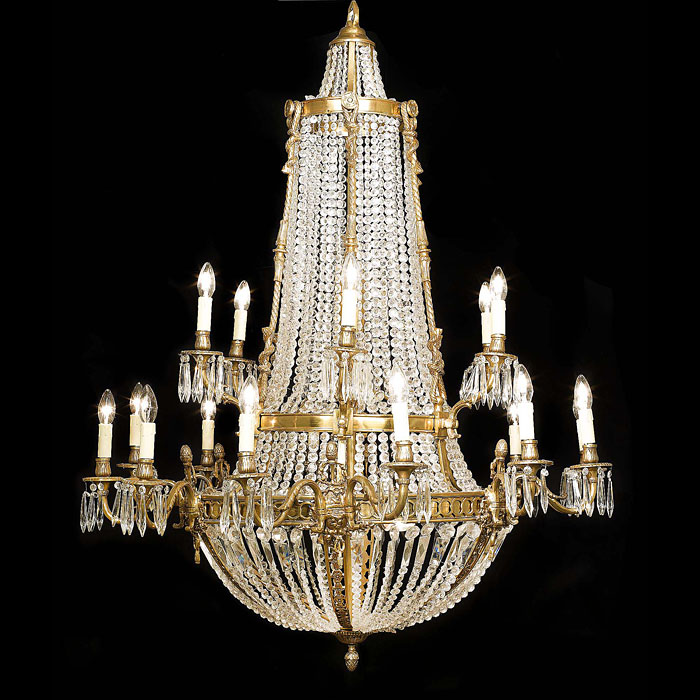 Large Neoclassical Style Cut Glass Chandelier