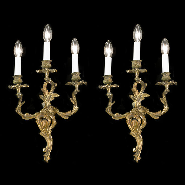 A Pair of Rococo Style Ormolu Wall Lights