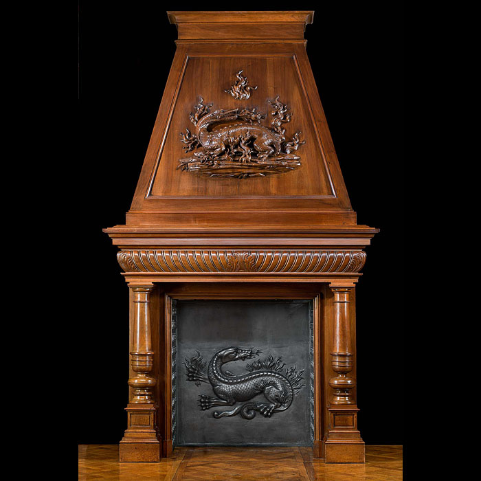 A French Antique Walnut Trumeau Fireplace