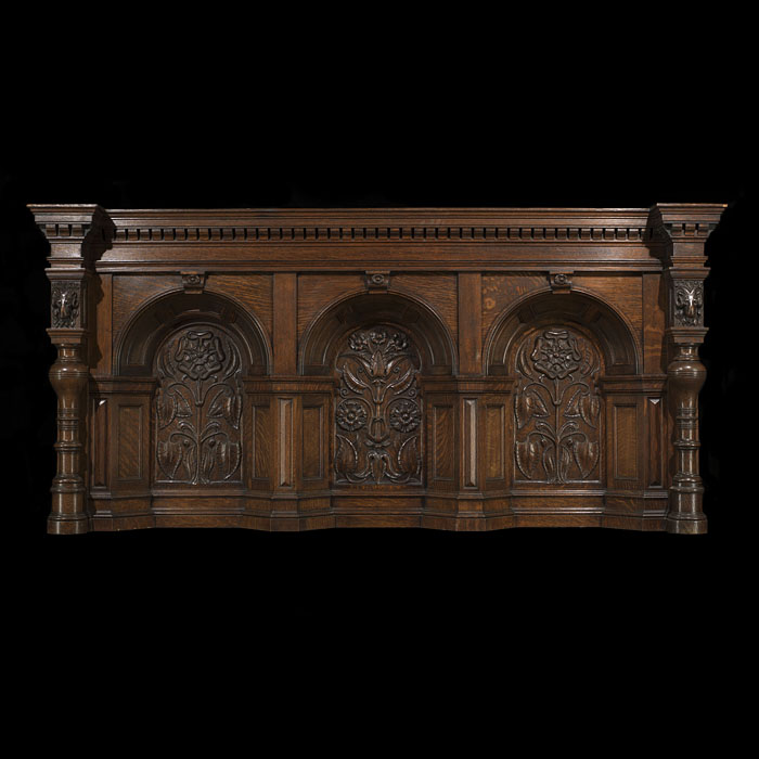  Antique Arts & Crafts carved oak overmantle   